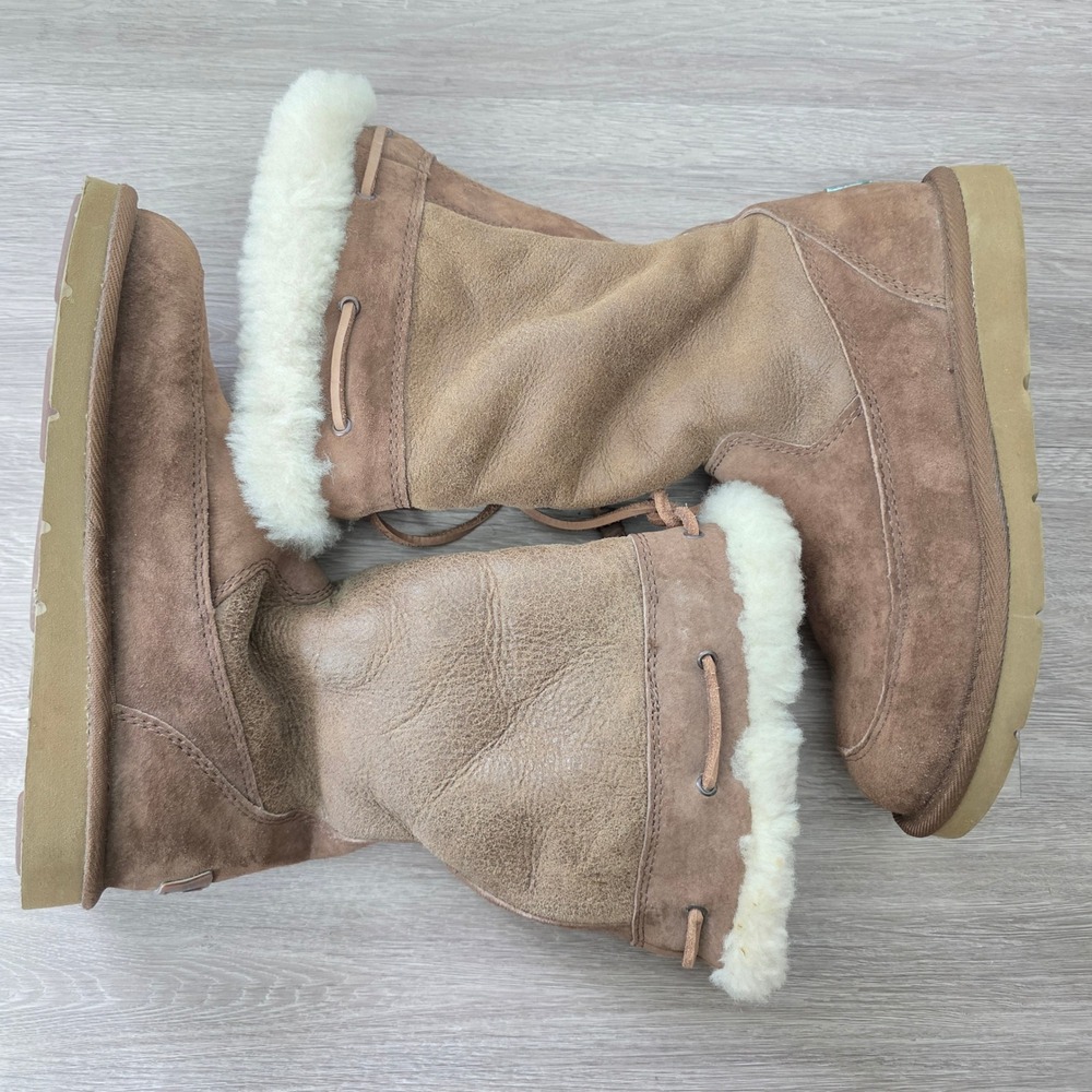 UGG Australia‎ High-Mel Chestnut Brown Leather Sheepskin Tassel Boots F3008F